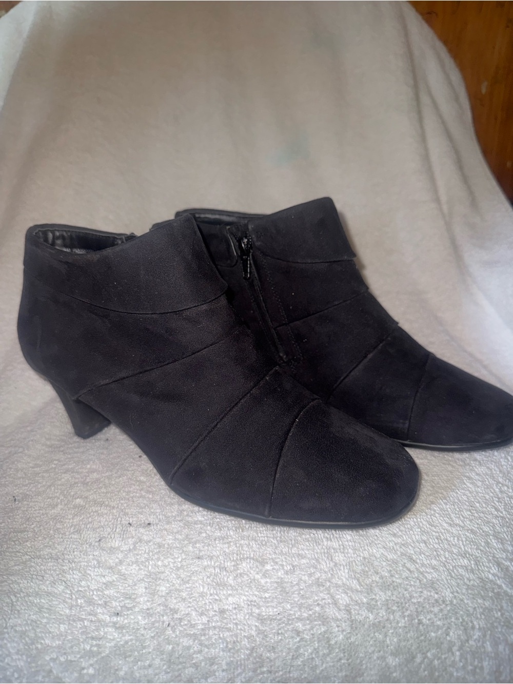 Aerology Black Suede Ankle Booties with Low Heel